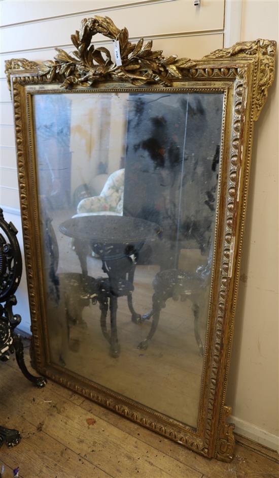 A Victorian gilt overmantel mirror, (a.f.) W.105cm